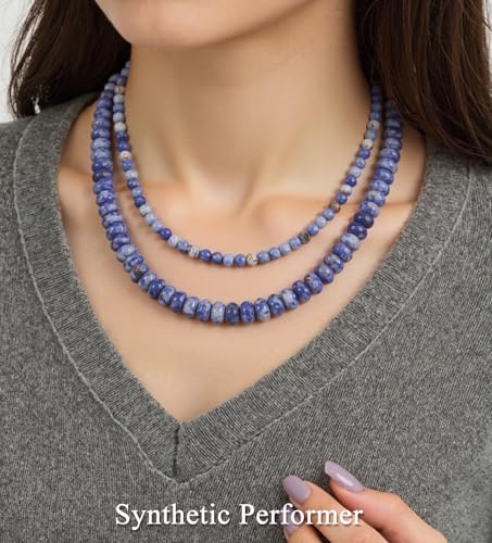CASDAN 2Pcs Natural Gemstone Beaded Choker Necklaces for Women | Boho Colorful Beads Choker,Natural Stone Surfer Beach Necklaces,Handmade Summer Jewelry,Charm Trendy Necklaces - color: Dark blue
