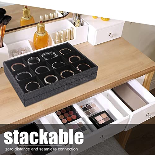 Julysky 2Pcs 12 Grids Stackable Jewelry Organizer Trays for Drawer,Bracelet Holder Box,Necklace Display Stand for Selling - size: 12 Grid Tray + 12 Grid Tray
