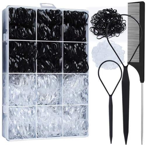 YGDZ Elastic Hair Ties, 1500 PCS Clear Rubber Bands for Hair, Black Hair Ties, Mini Elastics Bands, Ponytail Holders, Christmas Stuffers Xmas Gift, Hair Accessories for Girl, Toddler, Kids, Women - color: Clear & Black