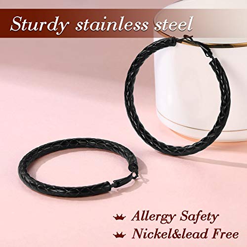 FindChic Chunky Hoop Earrings for Women, Silver/Black/14K Gold Plated Crossover Patterned Hollow Tube Rounded Loop Earrings, 30mm/40mm/60mm/80mm Hoops with Custom Name Options and Gift Box - color: a.Black, size: 60MM
