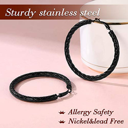 FindChic Chunky Hoop Earrings for Women, Silver/Black/14K Gold Plated Crossover Patterned Hollow Tube Rounded Loop Earrings, 30mm/40mm/60mm/80mm Hoops with Custom Name Options and Gift Box - color: a.Black, size: 60MM