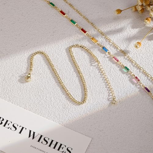 Ankle Bracelets for Women 14K Gold/Silver Plated Cross Heart Bead Anklet Waterproof Adjustable Chain Non Tarnish Cute Boho Trendy Dainty Summer Beach Foot Jewelry Gift for Her - style: 3 Layered Cuban&Figaro-GD