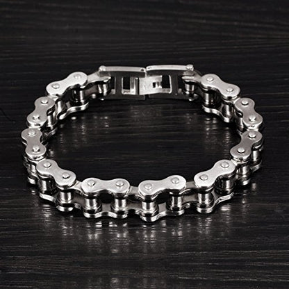 jonline24h Mens Womens Stainless Steel Motorcycle Biker Chain Heavy Bracelet Rock Link Wristband - color: Black Silver
