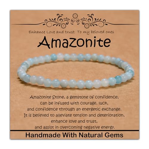 Natural Healing Gemstone Bracelet Handmade Yoga Stretch Elastic Bracelet Stress Relief Crystal Jewelry for Men and Women - color: Amazonite (Enhance Love and trust.), size: 4mm