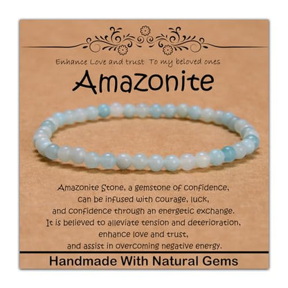 Natural Healing Gemstone Bracelet Handmade Yoga Stretch Elastic Bracelet Stress Relief Crystal Jewelry for Men and Women - color: Amazonite (Enhance Love and trust.), size: 4mm