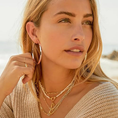 EXGOX 5mm Wide Gold Hoop Earrings for Women,Sterling Silver Hoop Earrings Large Silver Hoop Earrings Hypoallergenic Lightweight 14K Real Gold Plated Big Hoop Earrings for Women 30/40/50/60/70mm - color: Rose color 50MM