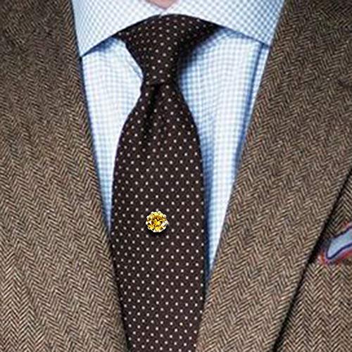 HAWSON Mens Tie Tack with Chain Round Crystal Wedding Business Accessories - color: Gold + Light Topaz