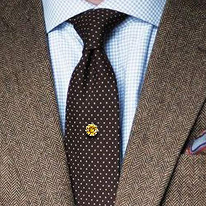 HAWSON Mens Tie Tack with Chain Round Crystal Wedding Business Accessories - color: Gold + Light Topaz