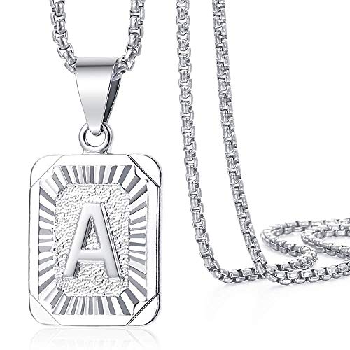 Trendsmax Initial Letter Pendant Necklace Mens Womens Capital Letter White Gold Plated A Z Stainless Steel Box Chain 22inch - style: A Letter