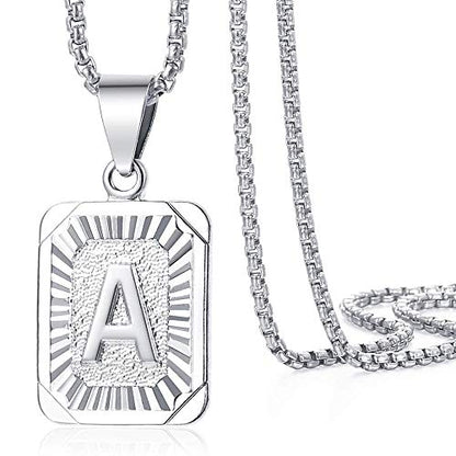 Trendsmax Initial Letter Pendant Necklace Mens Womens Capital Letter White Gold Plated A Z Stainless Steel Box Chain 22inch - style: A Letter
