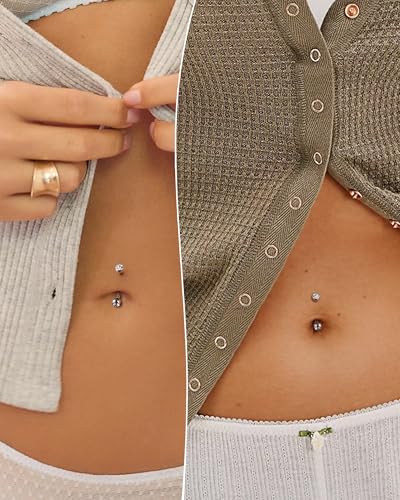 COCHARM G23 Solid Titanium Belly Button Rings 14G CZ Small Short Belly Rings Long Navel Rings 6mm/8mm/10mm/12mm/14mm/16mm Curved Barbell - color: 6mm