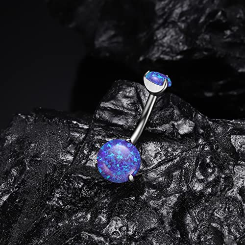 VOJO G23 Titanium Belly Button Rings Cubic Zircon Opal Hypoallergenic Threaded 14G Diamond Navel Body Piercing Jewelry Birthstone for Women - color: Claw Dark Purple Opal