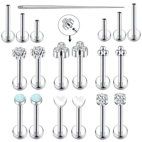 16G Monroe Lip Piercing Jewelry Labret Studs Tragus Hoop Earrings Nose Piercing Flat Back Helix Earring - color: silver, size: 16G*10mm