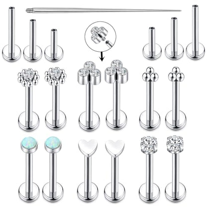 16G Monroe Lip Piercing Jewelry Labret Studs Tragus Hoop Earrings Nose Piercing Flat Back Helix Earring - color: silver, size: 16G*10mm