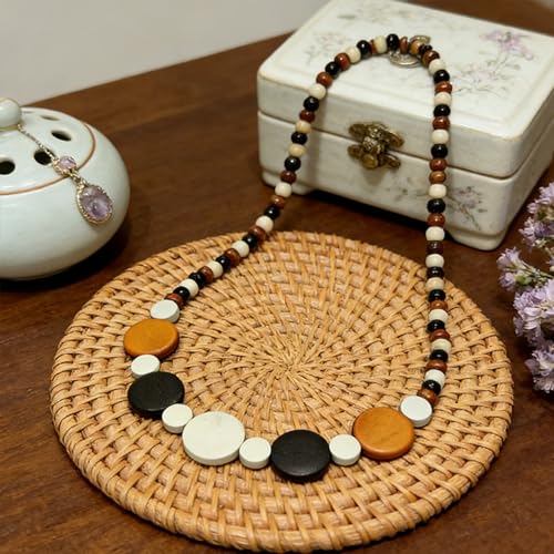 ONLYJUMP Colorful Ethnic Wooden Jewelry Set for Women Round Statement Dangle Earrings Multilayered Geometric Beaded Bracelet Necklace Exaggerated Tribal Style Jewelry - color: Whith