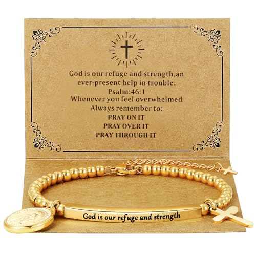 DS Inspirational Bracelet for Women Christian Engraved Bibler Verse Cross Butterfly Daisies Charm Bracelet, Exquisite Stainless Steel Jewelry Daughter Best Friend Bestie - style: God is our refuge and strength-Gold
