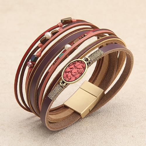 GelConnie Leather Cuff Bracelet Baroque Pearl Wrap Bracelet Gorgeous Gold Tube Bangle Boho Bracelet Bohemian Wristband Jewelry Gift for Women Wife - color: Boho Wristband Bangle