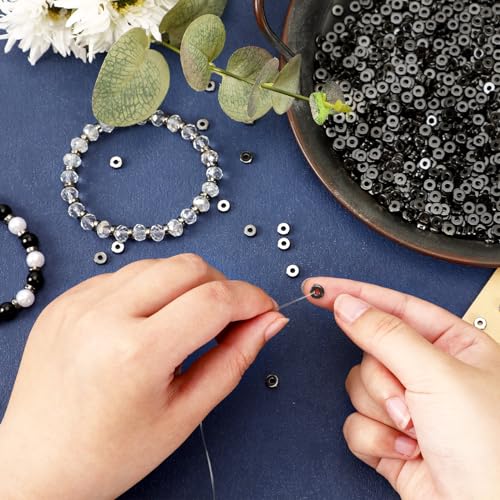 DECYOOL 1500pcs 6mm Black Flat Round Spacer Beads for Jewelry Making | for DIY Necklace Bracelet Earrings, 2mm Hole Easy Threading,Flat Round Disc Loose Spacer Bead - color: Gun Black
