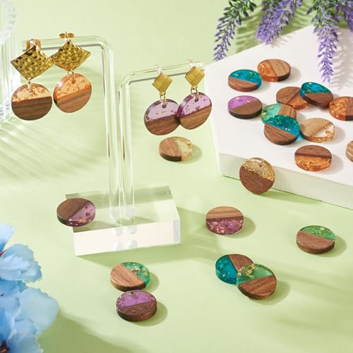 Beadthoven 20Pcs/5 Pairs Resin Wood Earrings Pendants, Gold Foil Round Charms Wood Earrings Making kit Colorful Pattern Wooden Earring Blanks Pieces for Jewelry Making DIY Crafts - color: Gold Foil-Round