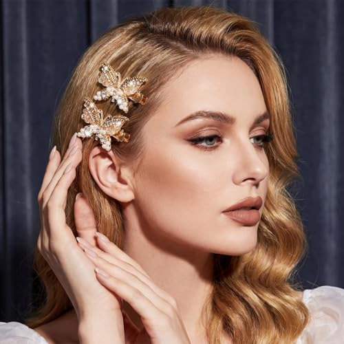 BARTOSI Gold Butterfly Hair Clips Fancy Small Hair Clip Butterfly Hair Accessories for Women and Girls (Pack of 2) - color: Gold
