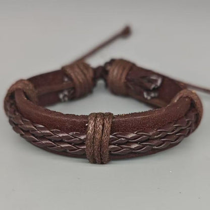 Adjustable Braided Leather Wrap Bracelet for Men Women, Vintage Handmade Hemp Rope Wristband, Boho Casual Hand Knotted Faux Leather Jewelry Gift