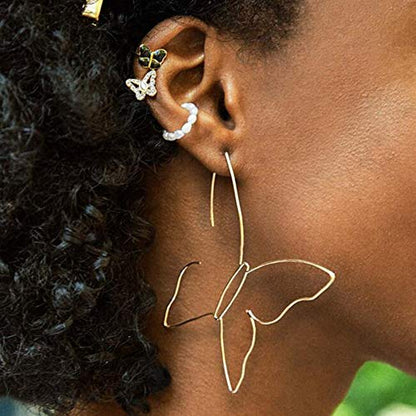 Fashion Women Bohemian Gold Big Butterfly Earrings Tassels Long Chain Drop Dangle Earrings for Women