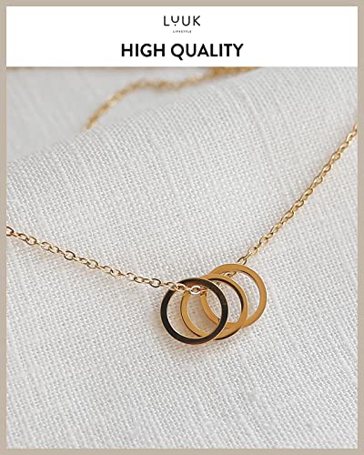 LUUK LIFESTYLE Stainless steel necklace with pendant and HAPPINESS card, 20” adjustable length, lucky charm, friendship chain, Valentine's Day gift, birthday, women's jewelry, silver, gold, rosegold - color: Gold, size: Three rings
