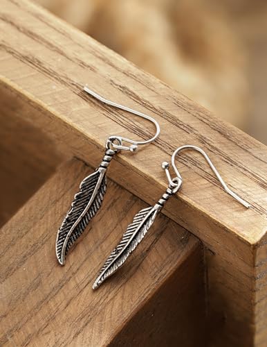 HAQUIL Vintage Antique Feather Dangle Drop Earrings, Native American Tribal Jewelry Gift for Women