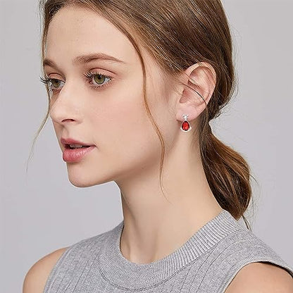 Birthstone Teardrop Crystal Stud Earrings for Women 925 Sterling Silver Solitaire Studs Halo Earrings for Birthday Gifts Teardrop Earrings for women - style: A January