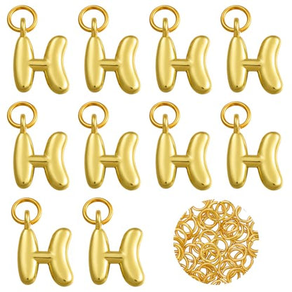 A-Z Bubble Letter Charms 18K Gold Filled Charms for Jewelry Making Gold Initial Alphabet Charms Pendants for Women Men Necklace Choker Bracelet Making - color: Letter H