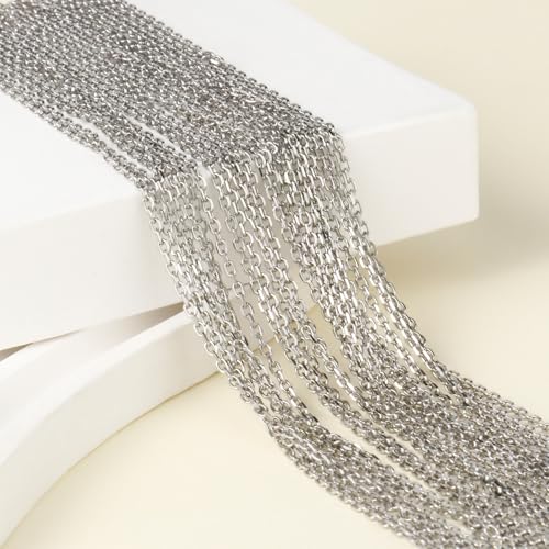 24PCS Silver Stainless Steel Rolo Cable Necklace Chain for Jewelry Making | 1.5MM 18 Inches Diamond-cut Small Cross Link Chains for DIY Necklace Crafts - color: stainless steel(1.5mm/ 18 inches)