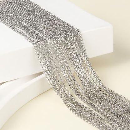 24PCS Silver Stainless Steel Rolo Cable Necklace Chain for Jewelry Making | 2MM 18 Inches Diamond-cut Small Cross Link Chains for DIY Necklace Crafts - color: stainless steel(2mm/ 18 inches)