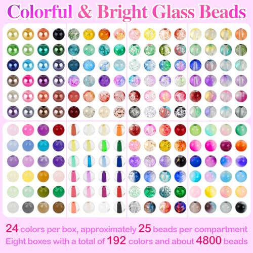 XSEINO 192 Colors 4800pcs 8mm Dream Candy Colorful Series Glass Beads Bracelet Making Kit,8 Box Different Unique Styles Crystal Bead for Making and DIY Crafts - color: 8 Boxs 8mm Round Glass Beads