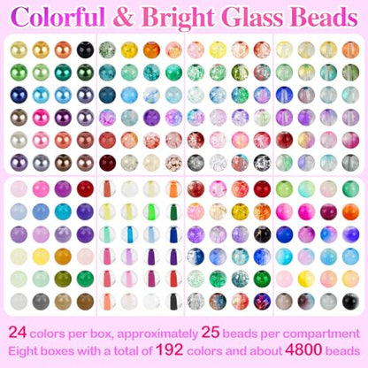 XSEINO 192 Colors 4800pcs 8mm Dream Candy Colorful Series Glass Beads Bracelet Making Kit,8 Box Different Unique Styles Crystal Bead for Making and DIY Crafts - color: 8 Boxs 8mm Round Glass Beads