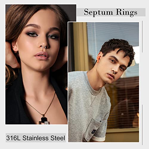 ONESING 20-30 Pcs Septum Rings 16G Septum Jewelry - Surgical Steel Piercings Horseshoe Helix Daith Smiley Tragus Lip Rings Nose Hoop Hinged Seamless Piercing Jewelry for Women Men - color: Color-B-16G-10mm