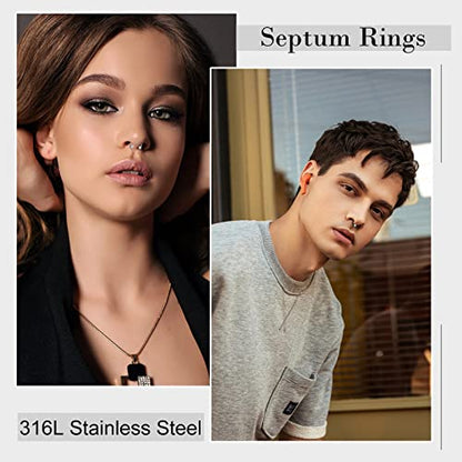 ONESING 20-30 Pcs Septum Rings 16G Septum Jewelry - Surgical Steel Piercings Horseshoe Helix Daith Smiley Tragus Lip Rings Nose Hoop Hinged Seamless Piercing Jewelry for Women Men - color: Color-B-16G-10mm