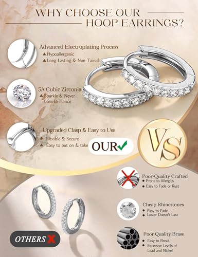 Jstyle Small Gold Hoop Earrings for Women, CZ/Plain Hoops Earring Stacks | Hypoallergenic Earing Hoops for Sensitive Ears, Secure Clasps, Huggie Earrings Stack Set for Cartilage, 14K Gold/Silver/Black - color: Silver Tone