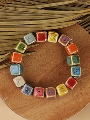 Boho Hippie Colorful Ceramic Beads Strand Stretch Bracelet, Bohemian Summer Beach Jewelry Gift for Women - color: S02