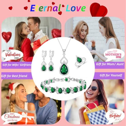 Wedding Jewelry Set for Women Gem Necklace Earrings Bracelet Luxury Jewelry Set Birthday Valentine's Day Mother's Day Christmas Prom Jewelry Gift - color: KKJ-4-Green