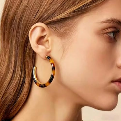 14K Gold Plated Chunky Hoop Earrings for Women Vintage Leopard Print Hoops Large Round Hoop Earrings Jewelry - style: Hoop E