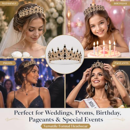 Kamirola Tiaras and Crowns for Women,Tiaras Earrings Necklace, Crystal Bridal Jewelry Set, Costume Jewelry for Women Party Halloween Prom Pageant - color: GOLD BLACK