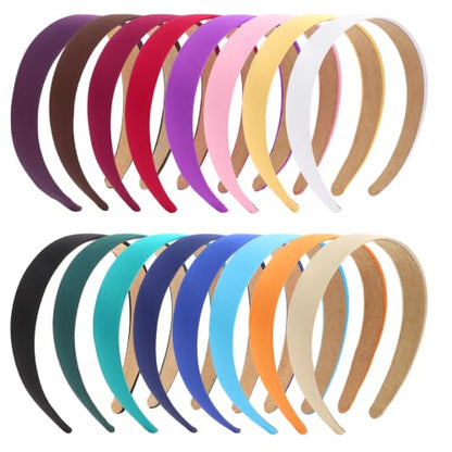 Wecoe Satin Headbands, 16 Pcs 1 Inch Hair Bands for Women & Girls(Set D) | Great for daily wear, festive looks & DIY crafts - color: Set D