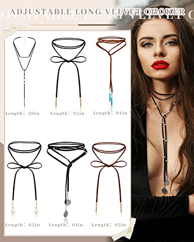 Sureio 6 Pcs Women Choker Necklaces Black Brown Western Leather Velvet Tie | Tassel Chain Wrap Styles, Bolo Tie for Women, Gothic Collar Jewelry, Women Vintage Necklaces, Party Layered Necklace