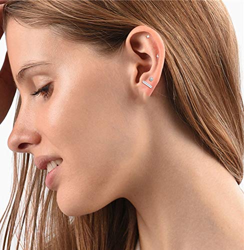 Staligue 18 Pairs Flat Back Earrings Set –Hypoallergenic 20G Surgical Steel | 18 Pairs Flat Back Earrings, 20G 0.8mm Surgical Steel Studs, Hypoallergenic Nickel Free, Cartilage Lobe Piercing Jewelry - color: Argent, size: 18 Sets