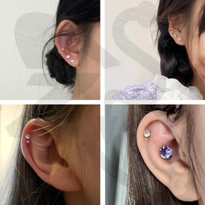 ZS 1 Pair G23 Titanium Internal Thread Big CZ Stud Earring for Tragus Helix Conch Cartilage, 16G/18G Medusa Labret Lip Monroe Piercing Jewelry Women Men - color: Gold, Pink CZ, size: 16g, L:6mm, CZ:6mm