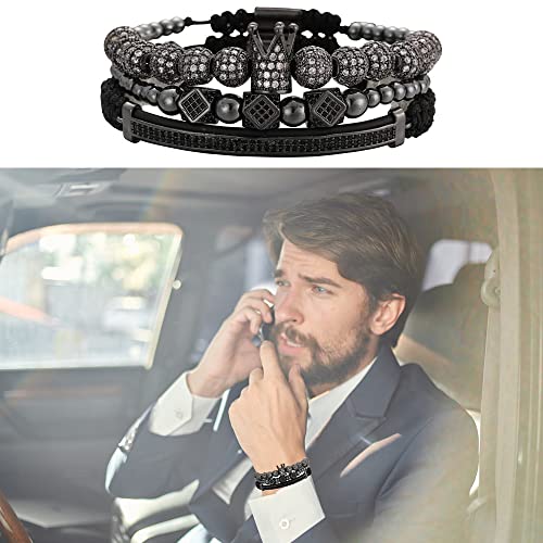 Mens Bracelet Beaded Bracelets Micro Pave Zircon Bracelets for Men Women Bracelets for Men Stainless Steel Cuff Bangle - color: H-black