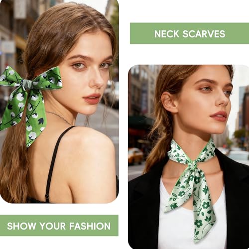 ZXZH 6 Pack Fashion Scarves for Women, Versatile Boho Head Scarf | Satin Scarf for Hair, Neck, Wrist, and Purse Accessories - color: Fresh Green Botanical