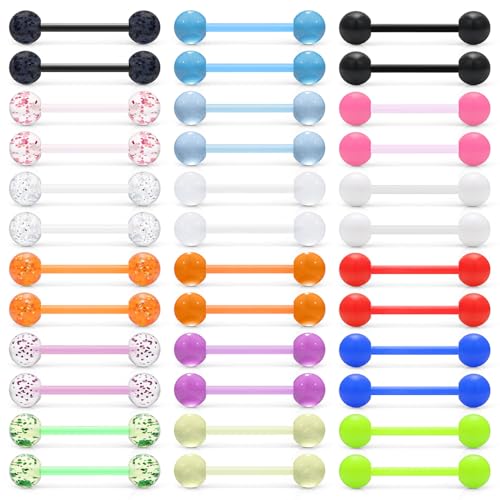 14G 14/16mm Plastic Nipple Piercing Jewelry Tongue Rings Glow in The Dark Bridge Barbells for Women Men Surgery - size: 14g*16mm