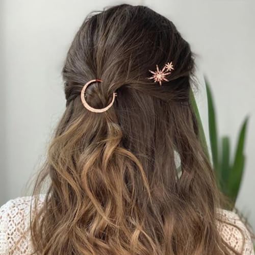 BARTOSI Moon Star Hair Clips Rose Gold Rhinestone Hair Pins Crystal Bobby Pins Bride Wedding Celestial Hair Accessories for Women and Girls (Pack of 3) - color: Rose Gold