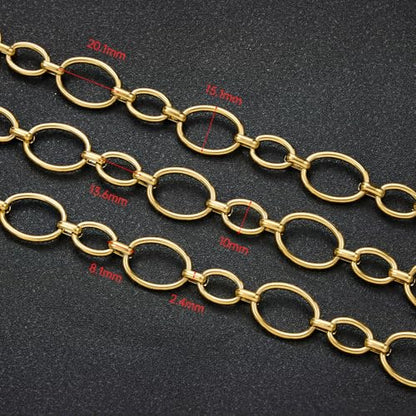 UMAOKANG 2 Meters Stainless Steel Oval Chain on Spool Gold Plated Chains for Jewelry Making Men and Women Chain Necklace DIY - color: Oval Gold